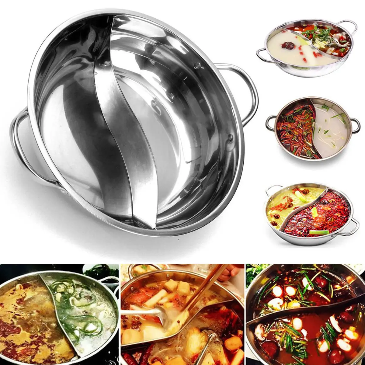 38 см нержавеющая сталь, горячая кастрюля для индукционной плиты, газовая плита, совместимый горшок, домашняя кухонная посуда, суп, кастрюля для приготовления пищи