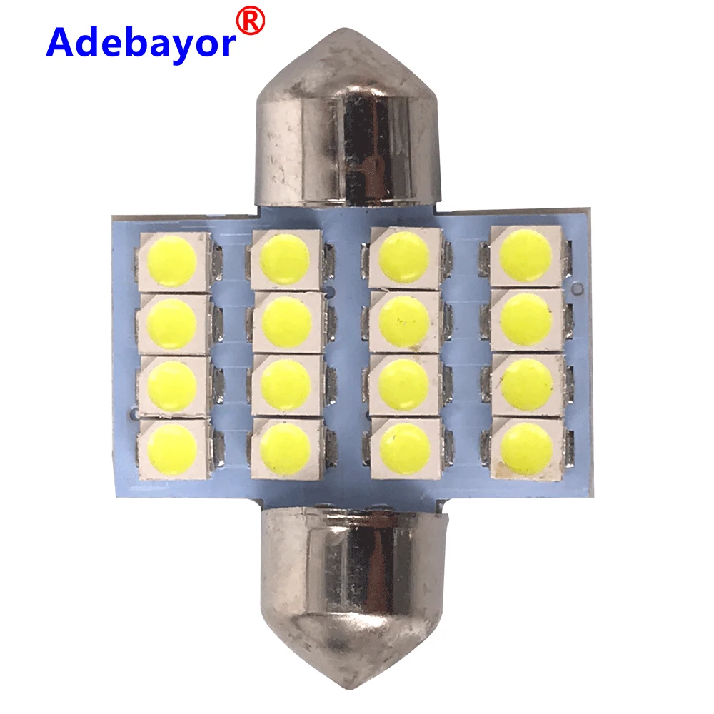 Adebayor 10 шт. супер яркий 31 мм 36 мм 39 мм 42 мм 16 SMD 3528 салона Купол с фестонами светодиодный светильник лампы белый 12V