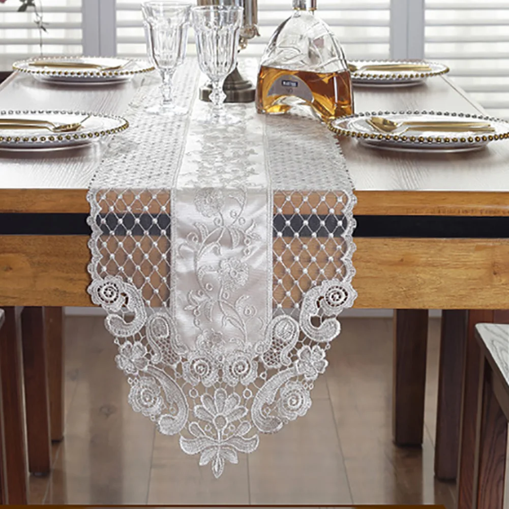 

Hotel Romantic Dining Room Party Tablecloth Easy Clean Home Table Runner Embroidery Practical Lace Floral Decorative