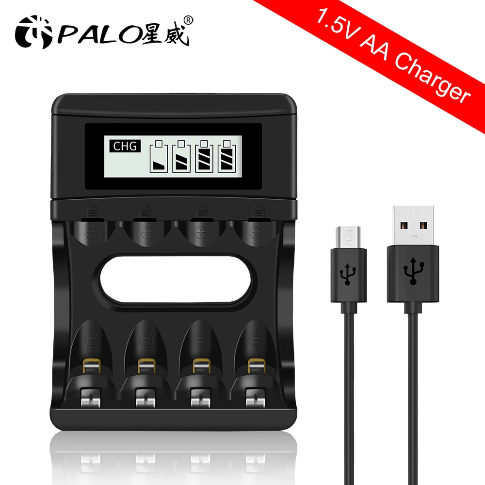 

PALO 1.5V AA Battery Charger with LCD Display for 1.5v Li-ion AA AAA Rechargeable Batteries 1.5v Battery Charger