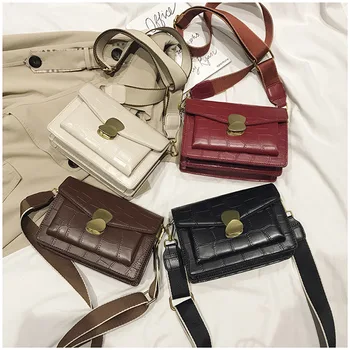 

Wide shoulder bag for women 2020 new Korean style one shoulder bag fashion crocodile cross body small square bag