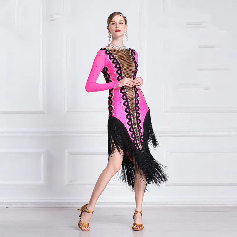 Новинка черное платье для женщин латиноамериканских танцев одежда тренировок