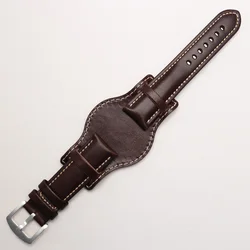 Handmade Genuine Leather Men's Watch Strap - Premium Watchband Bracelet - 22mm (Brown silver buckle)