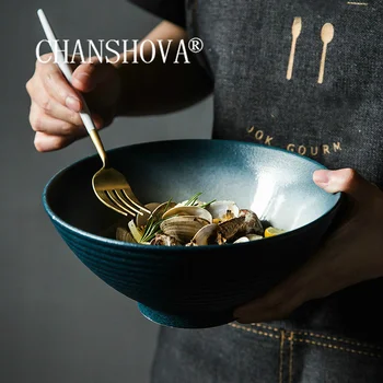 

CHANSHOVA 1000ml High temperature firing Painted Ceramic Home Bowl Noodle salad bowl Porcelain Soup Kitchen Utensils G171