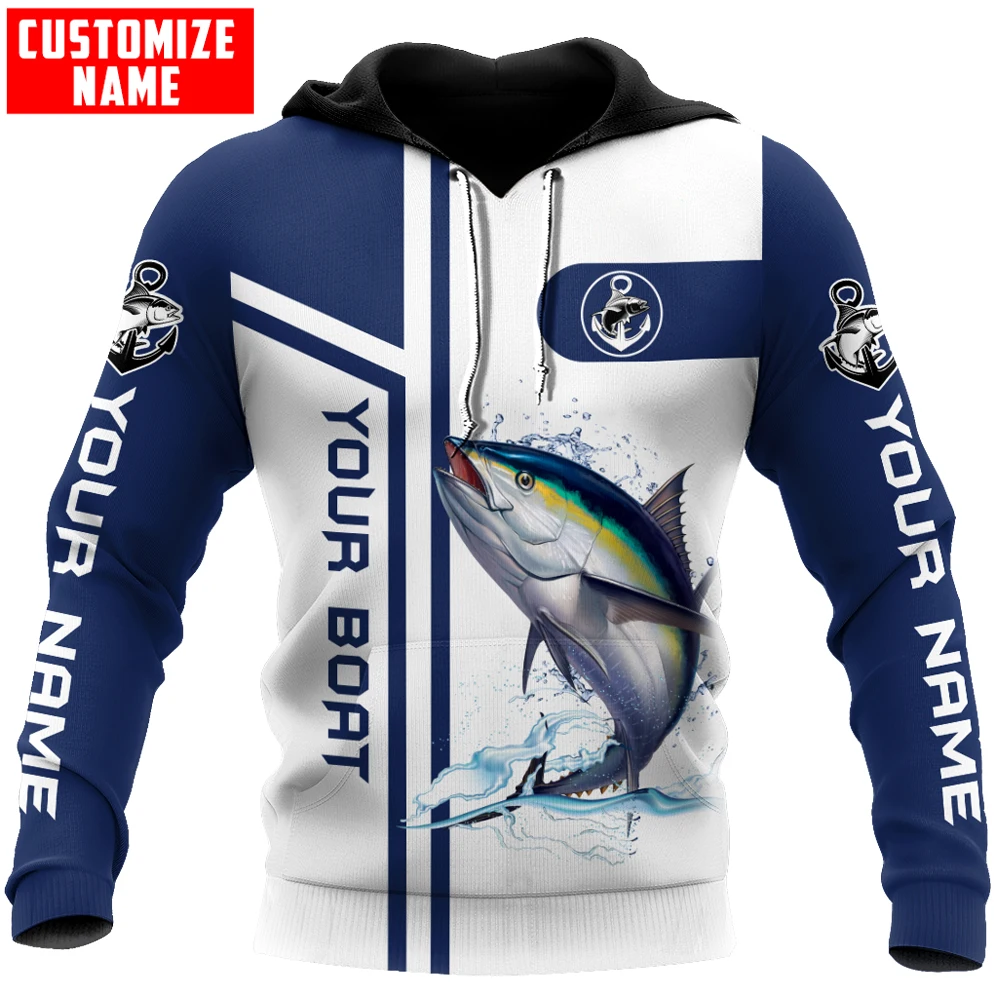 Custom Name Tuna fishing Catch and Release 3D Printed Men's Hoodie & Sweatshirt Autumn Unisex Zip Hoodie Casual sportswear KJ840