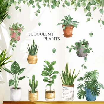 

leaves potted succulent literature fresh living room bedroom dormitory plant stickers Nordic wall flowers self adhesive
