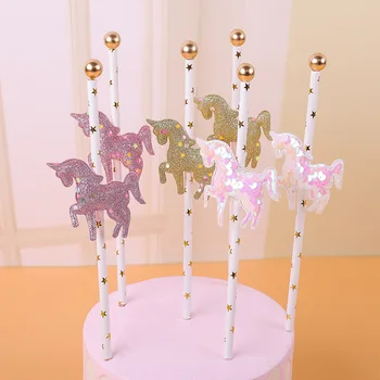 

5pcs Glitter Unicorn Cake Topper Gold Happy Birthday Cupcake Topper For Unicorn Party Kids Birthday Cake Decorations Baby Shower