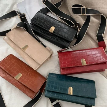 

Stone Pattern PU Leather Flap Bags for Women 2020 Summer Casual Crossbody Wide Belt Shoulder Messenger Bag Female Lady Handbag