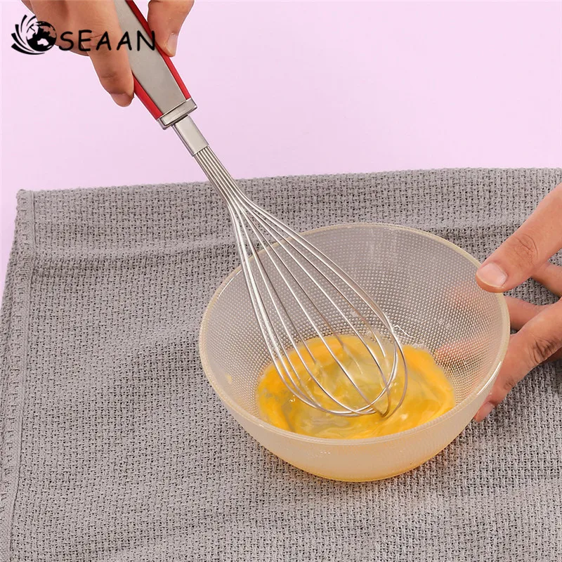 SEAAN Home Use Mesh Kitchen Tools Baking Tools Stainless Steel Manual Egg Beater Creamy Egg Liquid Silicone Handle Stirrer Mixer SEAAN Home Use Mesh Kitchen Tools Baking Tools Stainless Steel Manual Egg Beater Creamy Egg Liquid Silicone Handle Stirrer Mixer