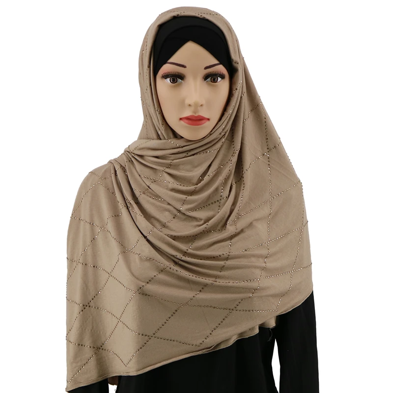 Смешанный дизайн новейший хиджаб мусульманский женский шарф Джерси платки с камнями Голландский дизайн - Цвет: 4 gold stone