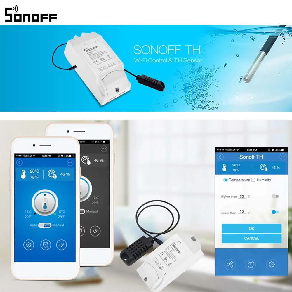 Sonoff TH10 wifi термостат WiFi умный переключатель пульт дистанционного управления Смартфон Датчик температуры и влажности для умного дома