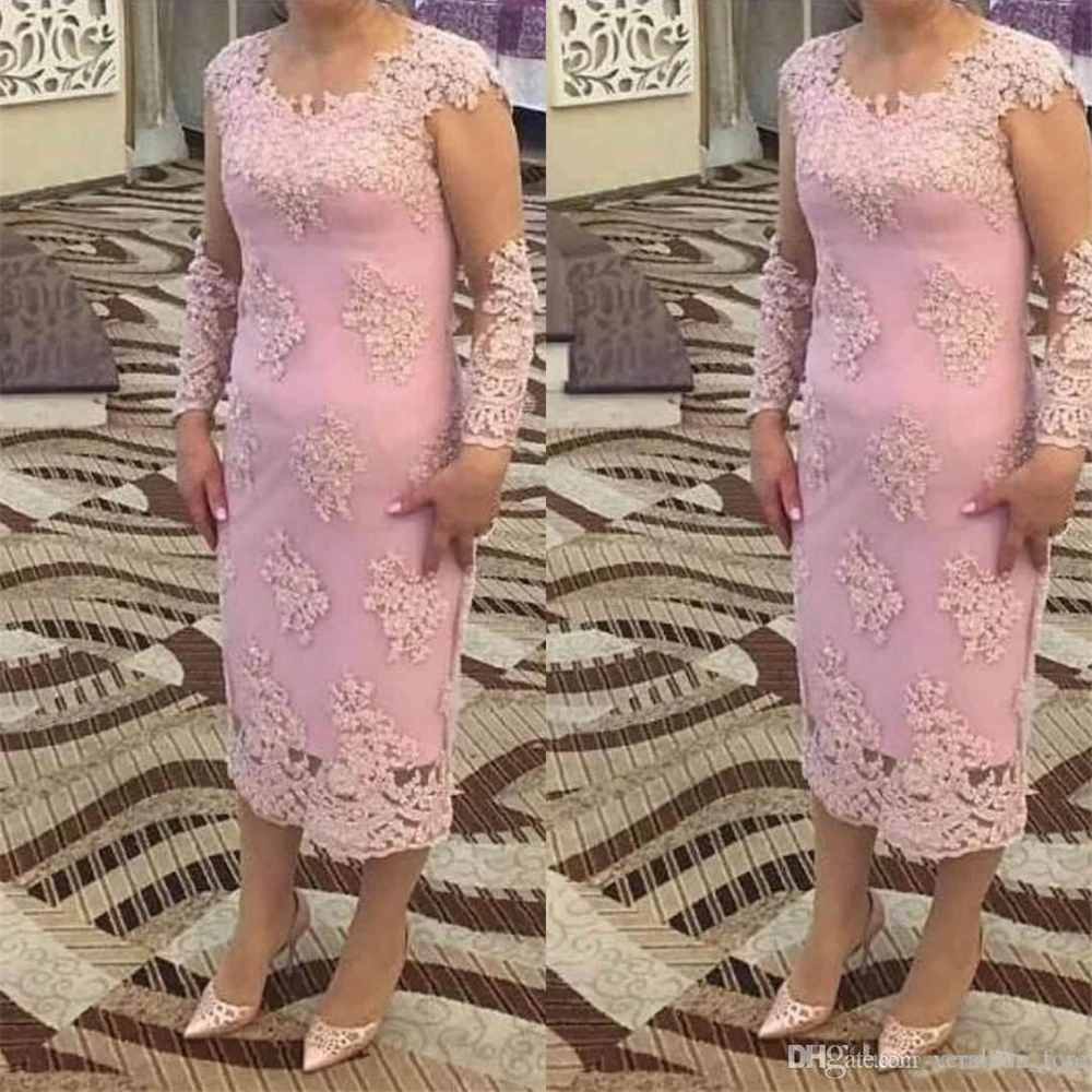 Привлекательное розовое Тюлевое платье Vestidos De Madrina с длинными рукавами, платье-футляр, иллюзия, бисероплетение, кружевное платье длиной до середины икры, Короткое женское платье на заказ