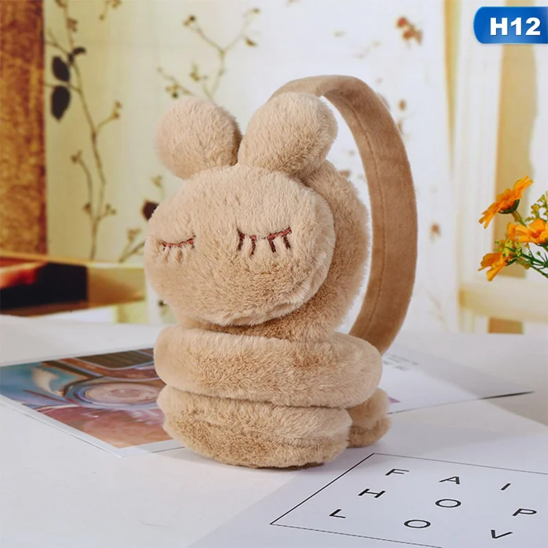 H12 Новые теплые наушники со звездами, плюшевые меховые наушники, зимняя муфта для женщин, Детские однотонные теплые мягкие наушники - Цвет: H12