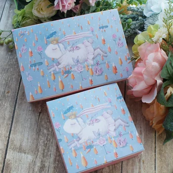 

New 2 Size Pink Purple Princess Rabbit 10pcs Macaron Chocolate DIY Bake Paper Box Wedding Favor Birthday Party Gifts Packaging