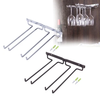 

Wall Mount Hanger Supplies Hanging Stemware Under Cabinet Home Kitchen Holder Shelf Bar Wine Rack Double Row Useful Metal