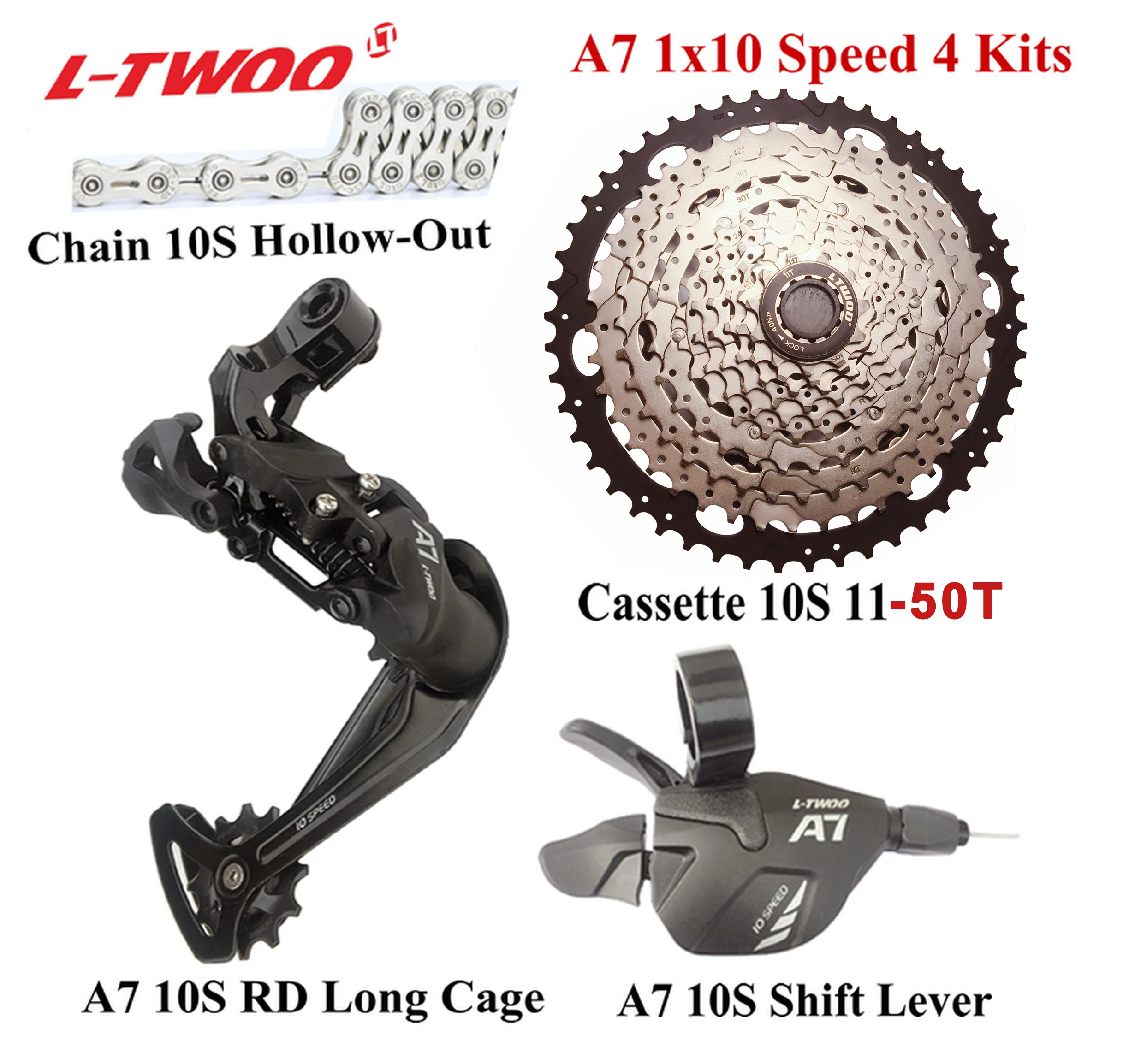 LTWOO велосипед A7 1x10-Speed Groupset рычаг переключения передач+ задний переключатель+ цепь+ кассета 11-42 T, 11-46 T, GX, NX, X7, X9 совместимый