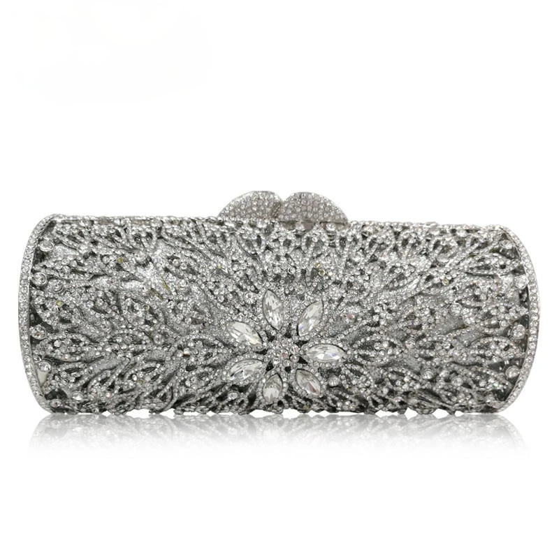 Luxury Jewelly Purse Opal Flower Shape Women Gold Crystal Clutch Hard Metal Diamond Wallet Bridal Wedding Evening Bags