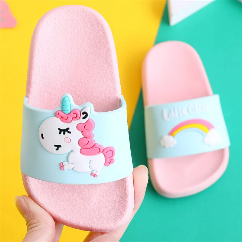 Cartoon Baby Girls Slippers Summer Rainbow Toddler Shoes Kids Indoor Anti-Slip PVC Slippers Soft Bottom Children Shoes B0022