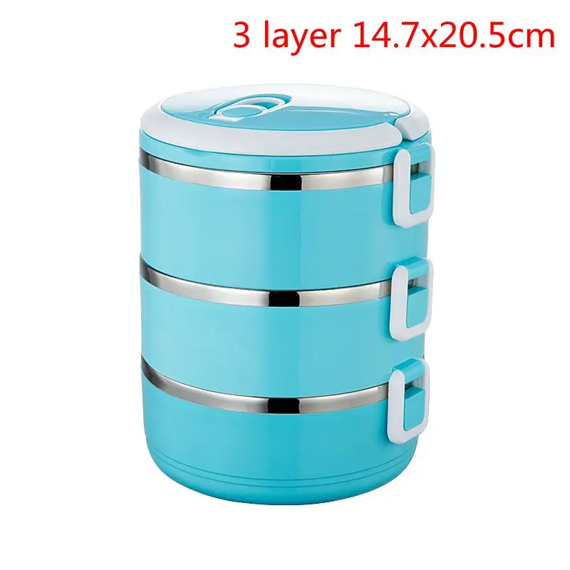 3 Layers blue Портативный Ланч-бокс из нержавеющей стали, контейнер для еды, Ланчбокс, Герметичный Термос тепловой Ланч-бокс для офиса, кемпинга - Цвет: 3 Layers blue