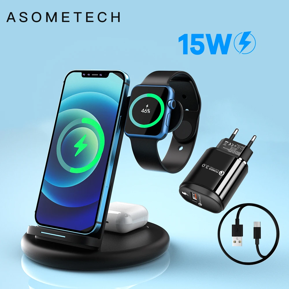 3 in 1 Qi Wireless Charger For iPhone 12 Pro 11 XR X 8Plus Fast Charging Dock Station Holder For Apple Watch Charger Airpods Pro