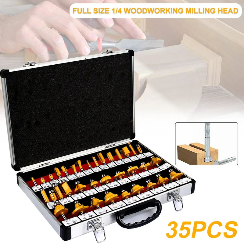 Woodworking резак 35 шт./компл. Портативный деревообрабатывающий, вращающийся инструмент 1/4 «сверла Концевая фреза для вырезания гребней и желтый из алюминиевого сплава