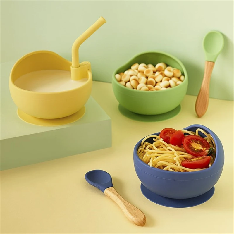 

1set Silicone Baby Feeding Bowl Tableware Waterproof Spoon Non-Slip Crockery BPA Free Silicone Dishes for Baby Bowl Baby Plate