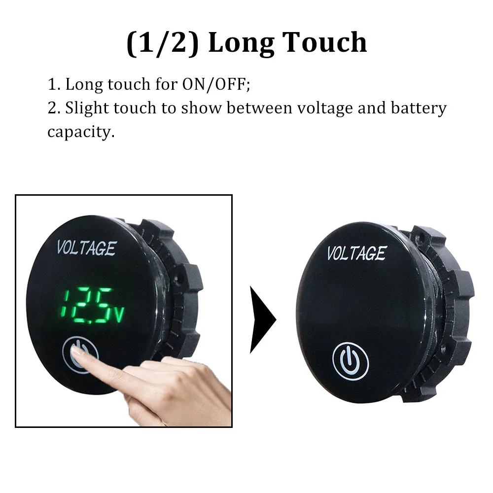 LED Digital Voltmeter Voltage Meter Battery Capacity Monitor Volt Panel With Touch ON OFF Switch For Car Motocycle ATV Boat