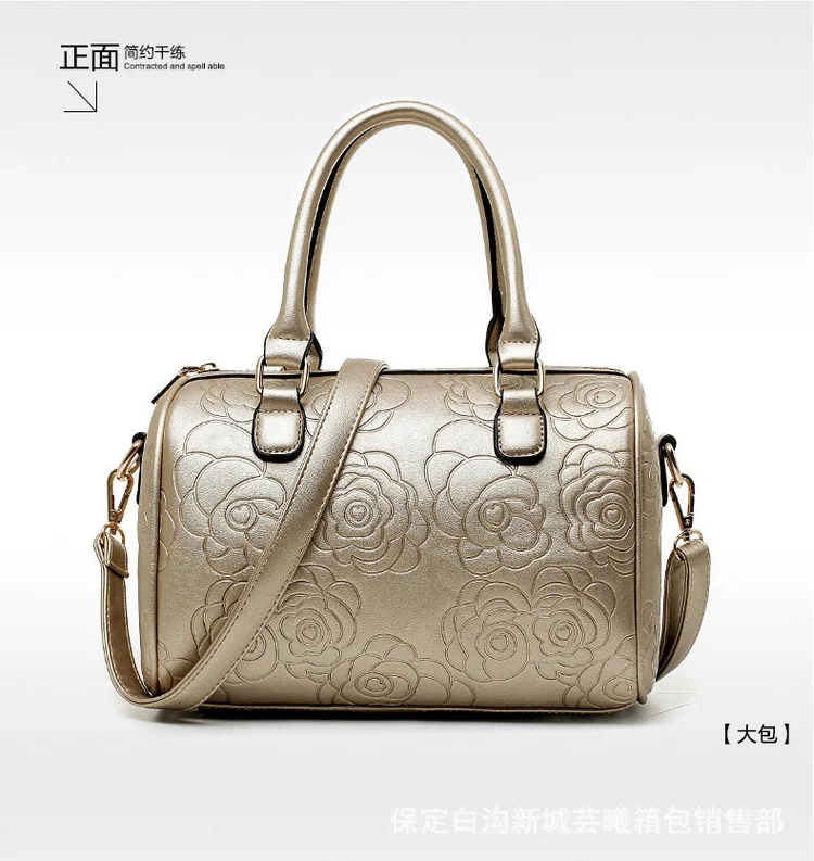 

2016 New Style Europe And America Fashion Embossed Different Size Bags Rose Decorative Pattern Three-piece Set WOMEN'S Bag Shoul
