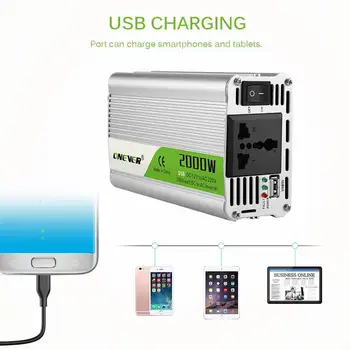 

Hot 2000W USB Charge Watt DC 12V To AC 220V Portable Car Power Inverter Charger Converter Adapter DC 12 To AC 220 Buzzer Alarm