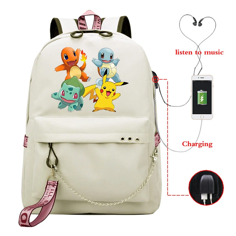 Рубашка с принтом Покемон рюкзак Mochilas Harajuku USB школьные сумки для девочек Для женщин Колледж студентов ноутбук рюкзак дорожный рюкзак