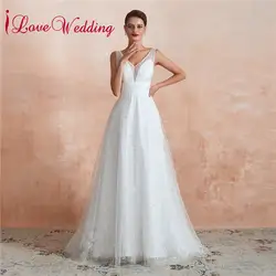 Vestido De Novia 2019 ТРАПЕЦИЕВИДНОЕ свадебное платье с жемчужным Кружевом на заказ сексуальные v-образный вырез без рукавов кружевные подвенечные