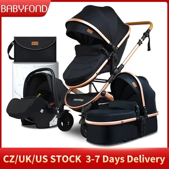 Luxury 4 in 1 Baby Stroller High Landscape Newborn Pram Anti-shock All Terrain Light Pushchair Reversible Bassinet Send Mom Bag 6