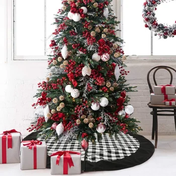 

48Inch Large Sized Christmas Tree Skirt With Invisible Nylon Clasp Black And White Checked Design Xmas Tree Apron Holiday Decor