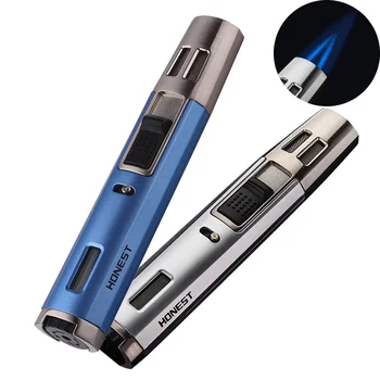 

HONEST Pen Torch Lighter Windproof Double Blue Flame Jet Butane lighters with Gas Display Window Fire Lock for BBQ Cigar Candle