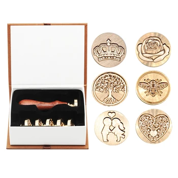 

6pc Seal Stamp Stick Set Replaceable Sealing Wax Birthday party and Wedding Cards Envelop Invitation