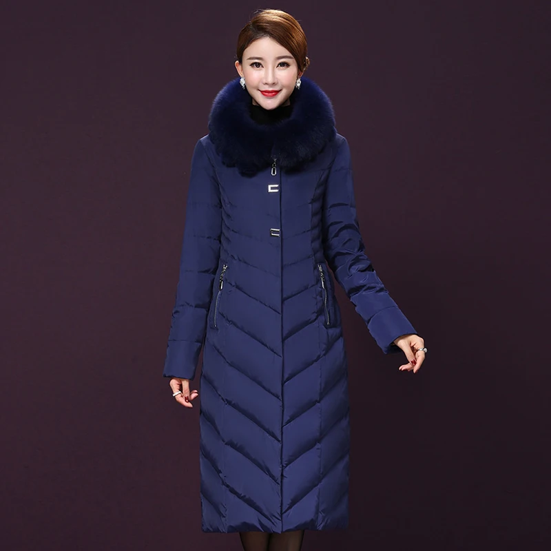 

2019 Middle-aged Mother Winter Coat High Quality Women Detachable Fox fur Hooded Down Jacket Long Warm Thick Plus size Parkas