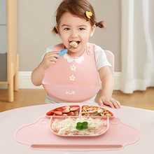 Plato de alimentación de silicona para bebés, vajilla antideslizante de succión, platos para niños, tazón de alimentación para niños