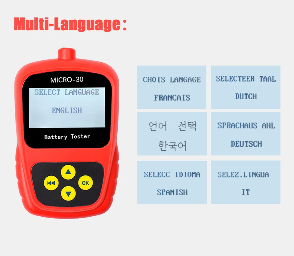 Многоязычный диагностический инструмент Lnacol, 12 В, анализ жизни, MICRO-30, тестер аккумулятора мотоцикла, анализатор с ЖК-дисплеем