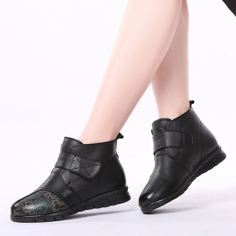 GKTINOO New Women Snow Boots Winter Fur Ankle Boots For Women Wool Boots Printing Genuine Leather Mother Flat Keep Warm Shoes