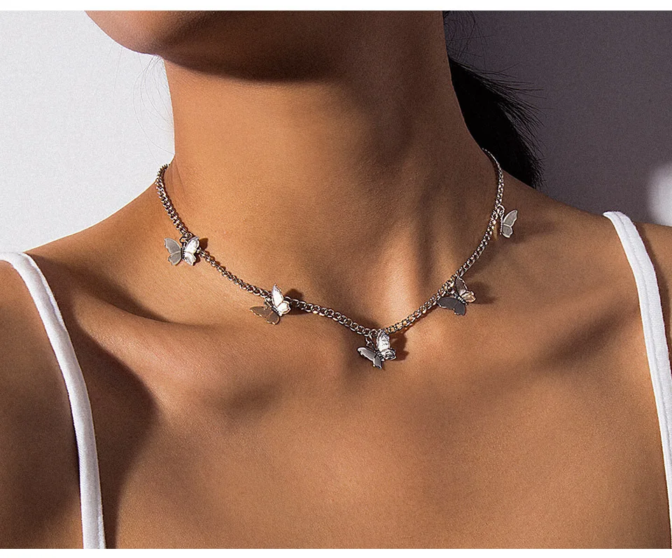 Fashion Choker Necklace Lovely Golden Silver Plated Butterfly Necklace Short Women Summer Holiday Romantic Gift Jewelry Wholesal 