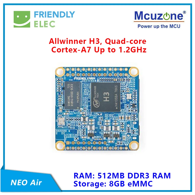 FriendlyELEC NanoPi NEO Air 512 МБ ОЗУ wifi и Bluetooth, 8 ГБ/32 ГБ eMMC Allwinner H3 четырехъядерный Cortex-A7