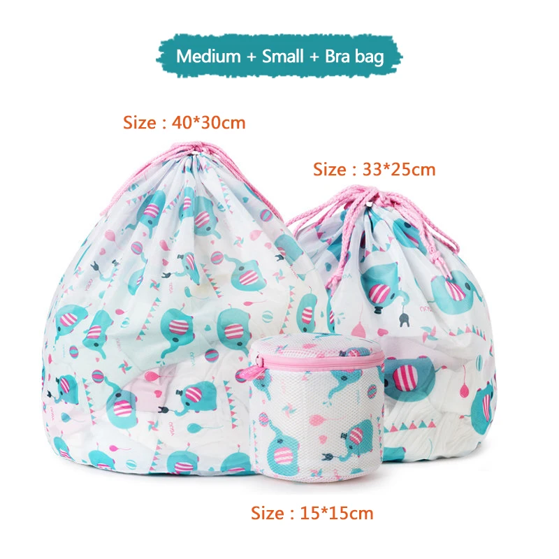 Three-Piece Set B XZJJA милый слон шнурок мешок для стирки набор для стиральных машин домашнее нижнее белье бюстгальтер Органайзер хранения носков сетка мешок для стирки - Цвет: Three-Piece Set B
