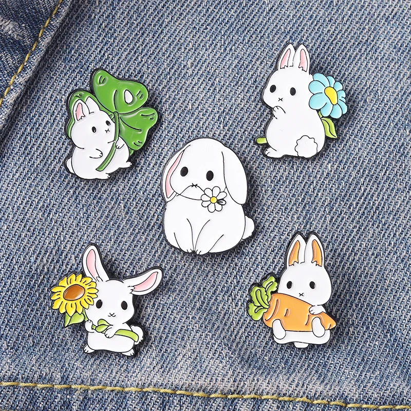 

Cartoon Cute Rabbit Enamel Pins Bunny Leaf Sunflower Brooches for Women Kawaii Animal Badge Bag Clothes Lapel Pin Jewelry Gifts