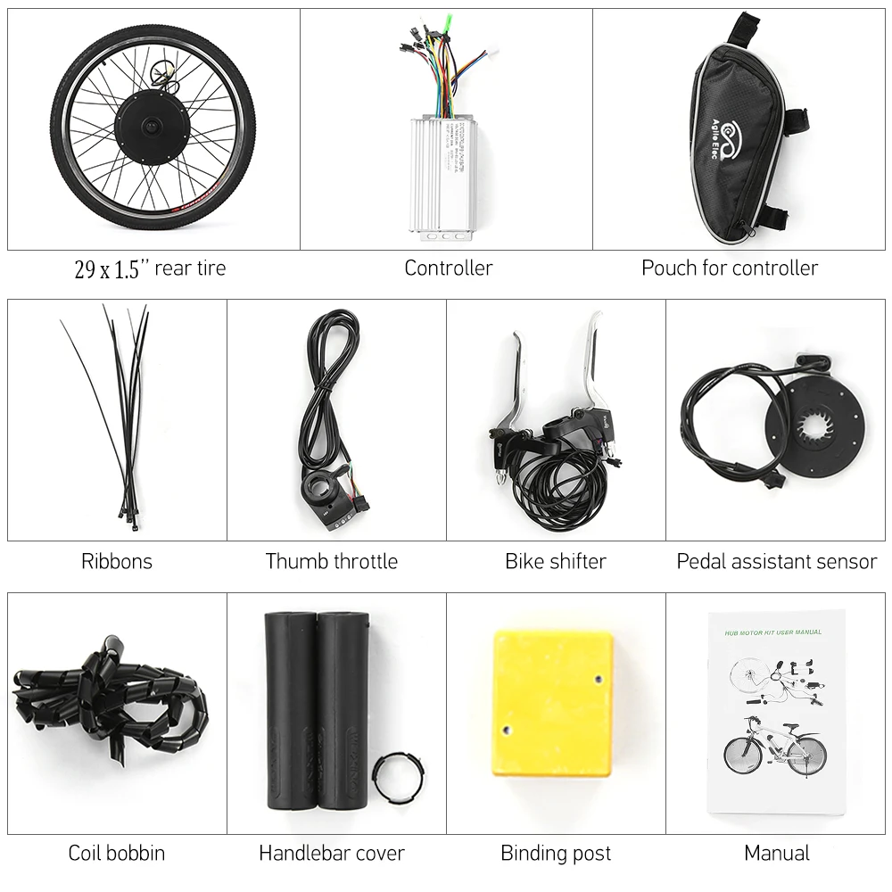 US $215.00 29x175 Electric Bike Conversion Kit Bike Rear Wheel Hub Motor Kit 48V 1000W Powerful EBike Motor Kit Brushless Controller