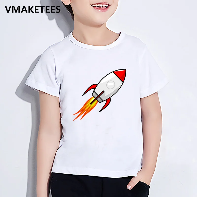 

New Cartoon Rocket Print Kids T-shirts Tops Summer Casual Kawaii T Shirt Girls Boys Popular White Clothes,YKP057