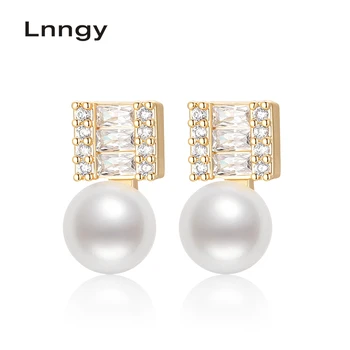 

Lnngy 14K Gold Filled 6.5-7mm Natural Cultured Freshwater Pearl Stud Earrings Women Wedding Anniversary Earrings Fine Jewelry