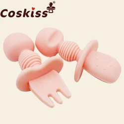 Coskiss 2pcs Baby Silicone Spoon and Fork Set Baby Feeding Spoon Auxiliary Food Training Tableware Baby Feeding Accessories