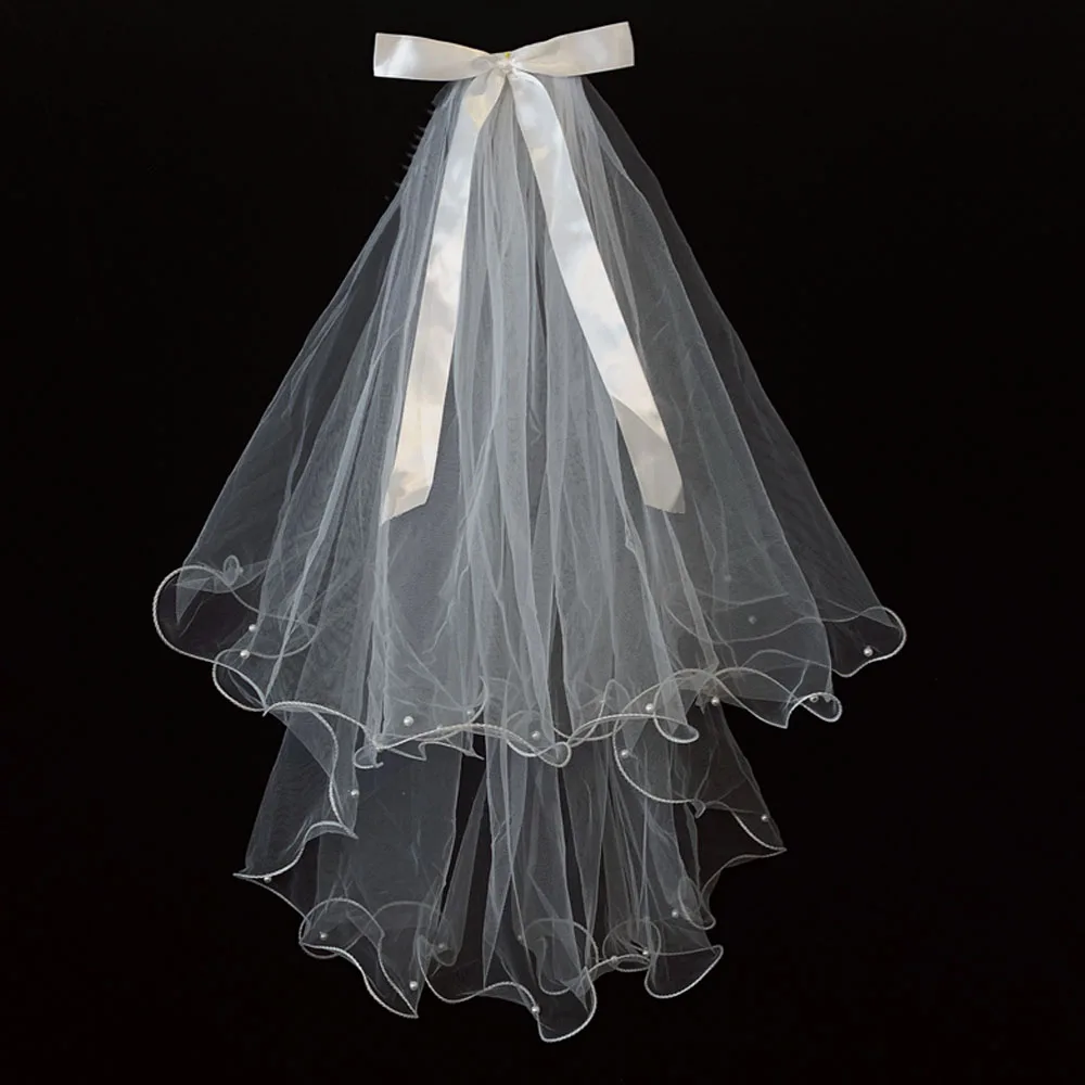 

New Simple Bow Knot Wedding Veil Accessories For Women Short White Bridal Veil Hair Accessory With Comb Free Shipping