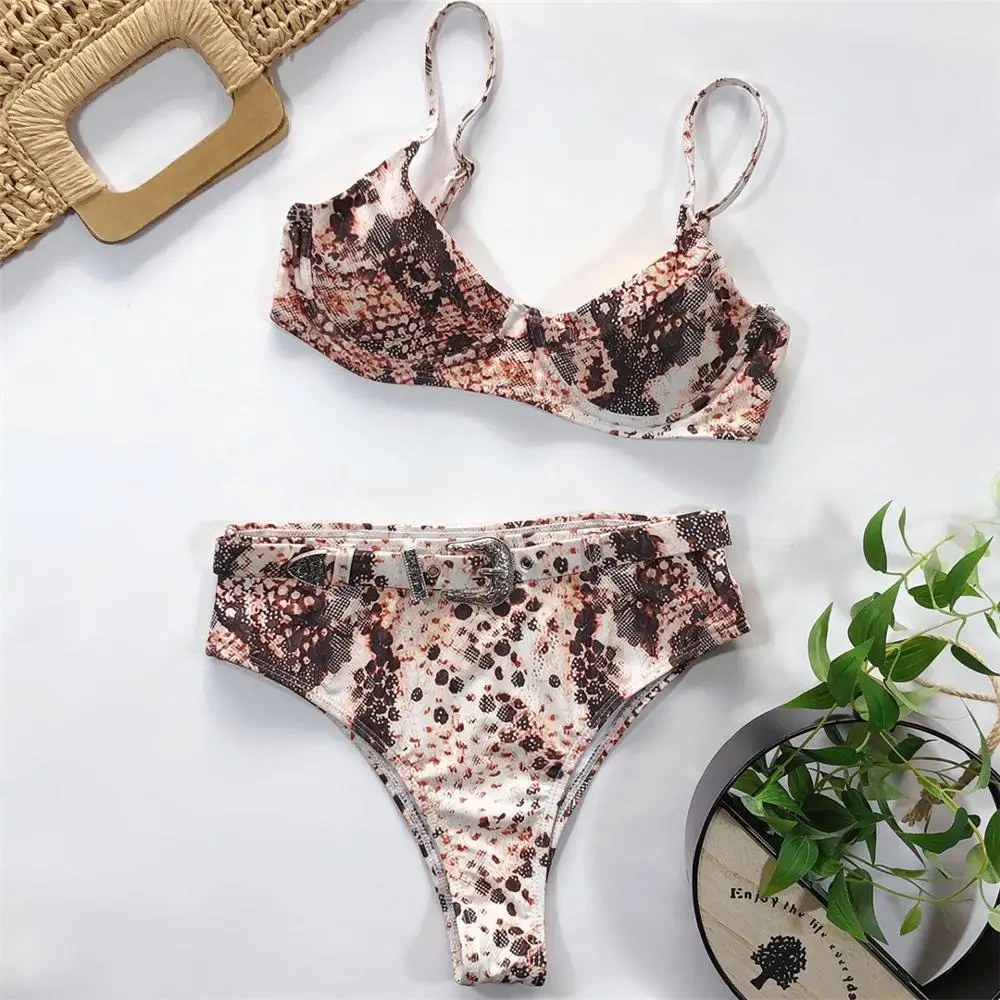 

Wild Snakeskin Printed Bikini Sexy High Waist Swimsuit Two Pieces Swimwear Women 2020 Beach Bathing Suit Biquini swim wear dress