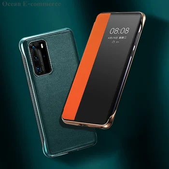 

Luxury Phone Cases For Huawei P40/ Pro First Layer Genuine Leather & Original Matte Silicone & Plated TPU Smart Flip Case Cover